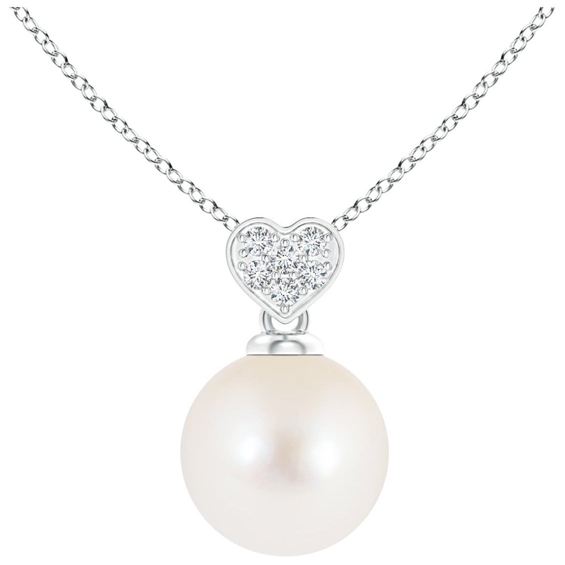 Colgante de perla cultivada de agua dulce con paca en forma de corazón en oro blanco de 14 quilates