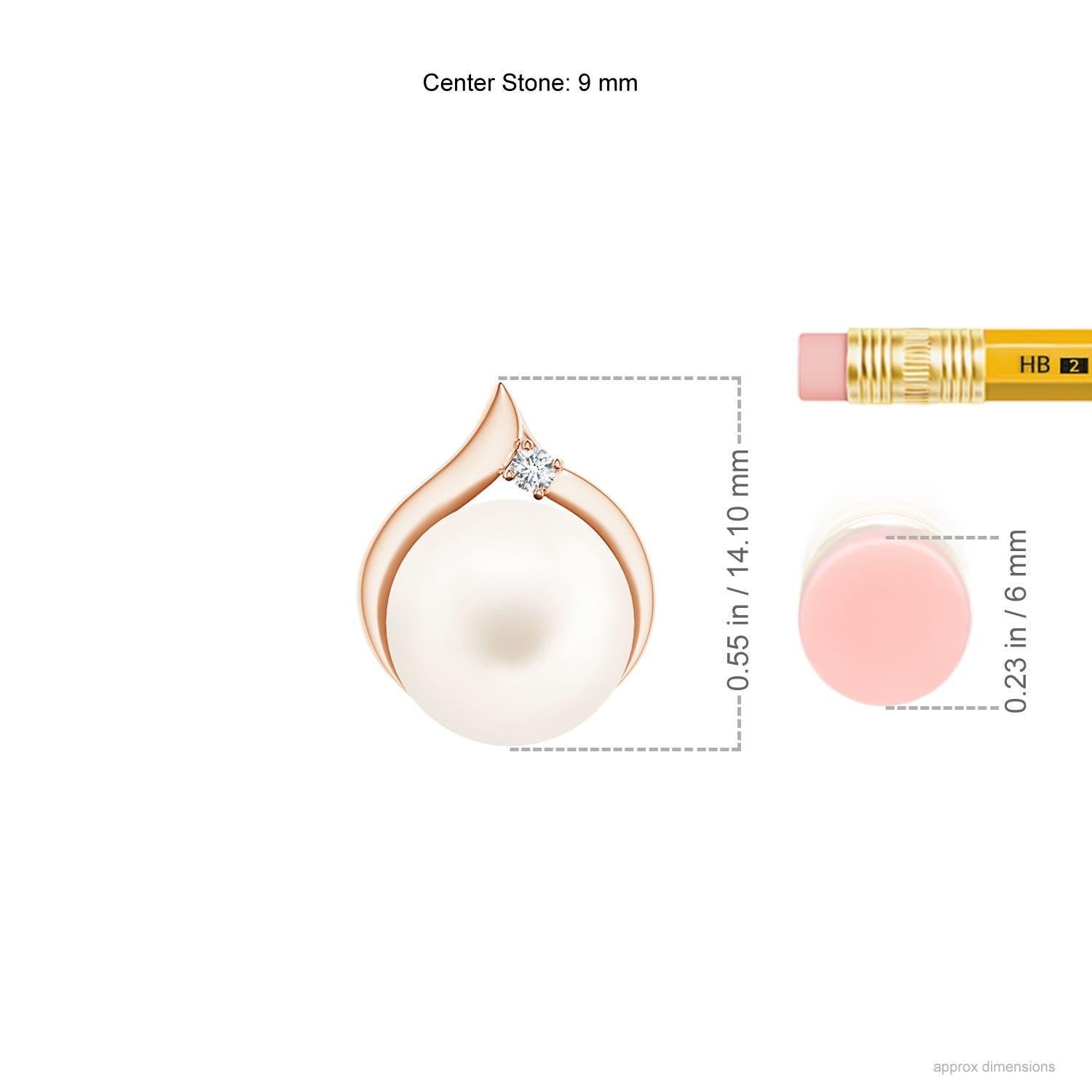 Modern Freshwater Cultured Pearl Solitaire Pendant with Diamond in 14K Rose Gold For Sale