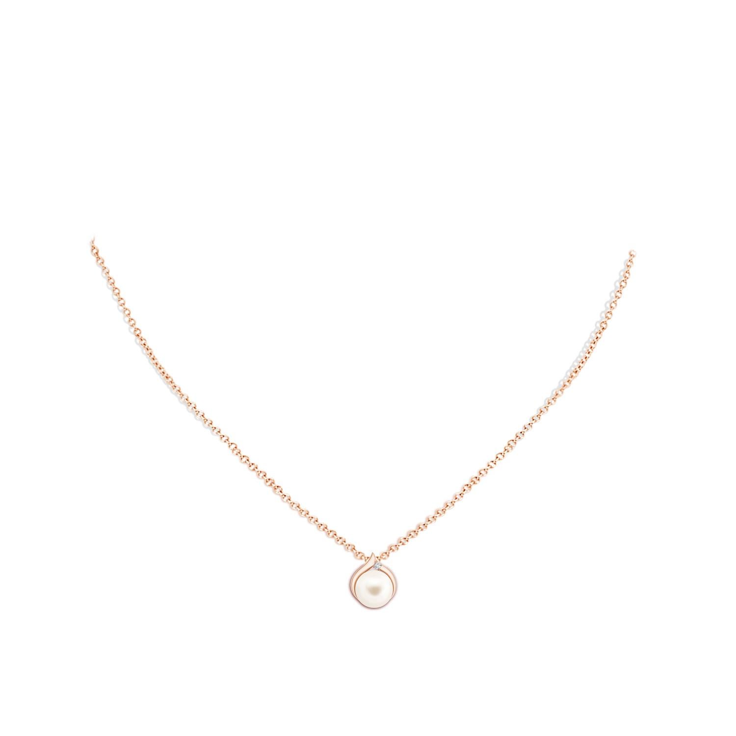 Cabochon Freshwater Cultured Pearl Solitaire Pendant with Diamond in 14K Rose Gold For Sale