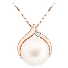 Freshwater Cultured Pearl Solitaire Pendant with Diamond in 14K Rose Gold