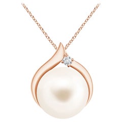 Freshwater Cultured Pearl Solitaire Pendant with Diamond in 14K Rose Gold
