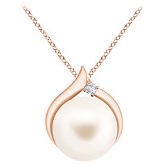 Freshwater Cultured Pearl Solitaire Pendant with Diamond in 14K Rose Gold