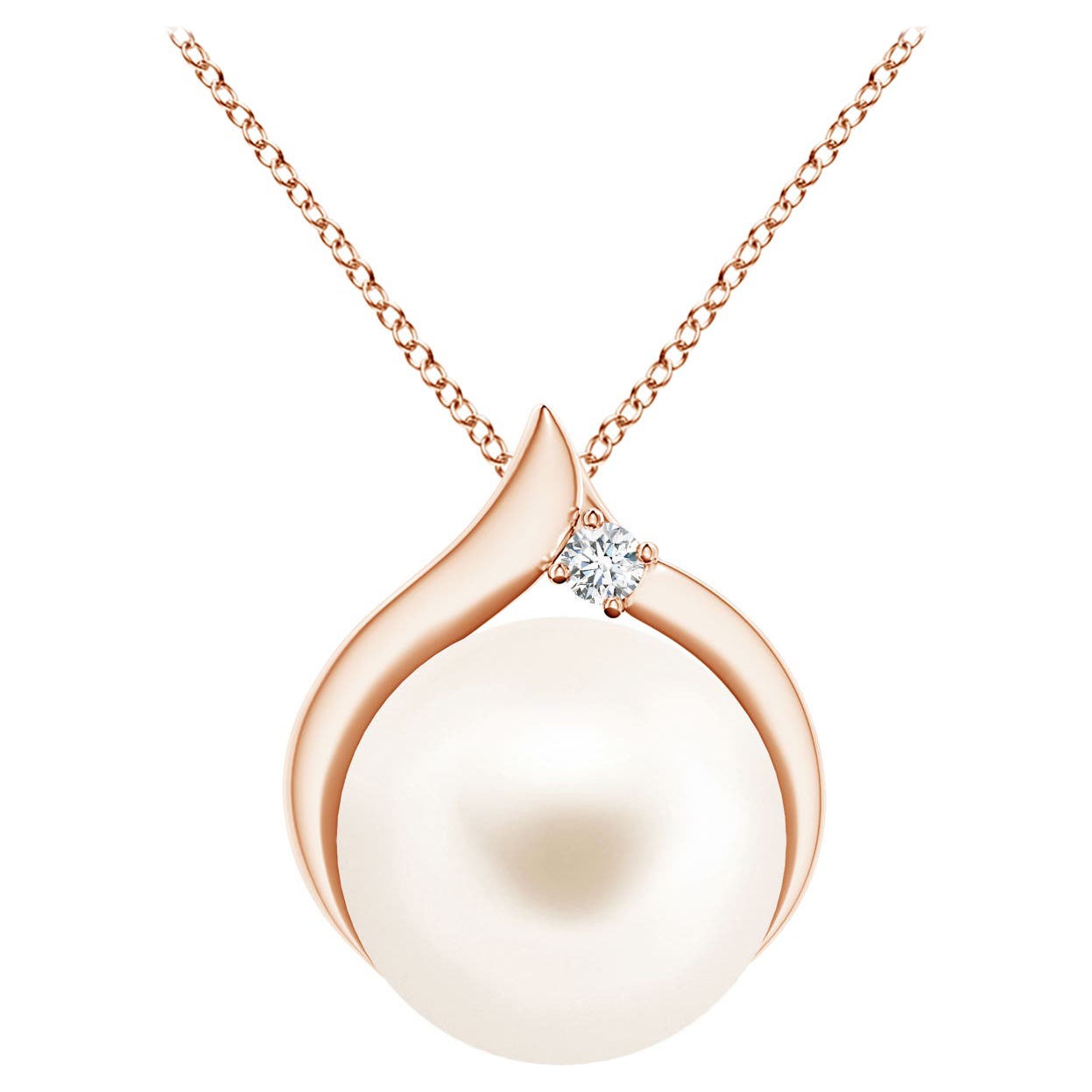 Pendentif solitaire en or rose 14 carats avec perles de culture d'eau douce et diamants