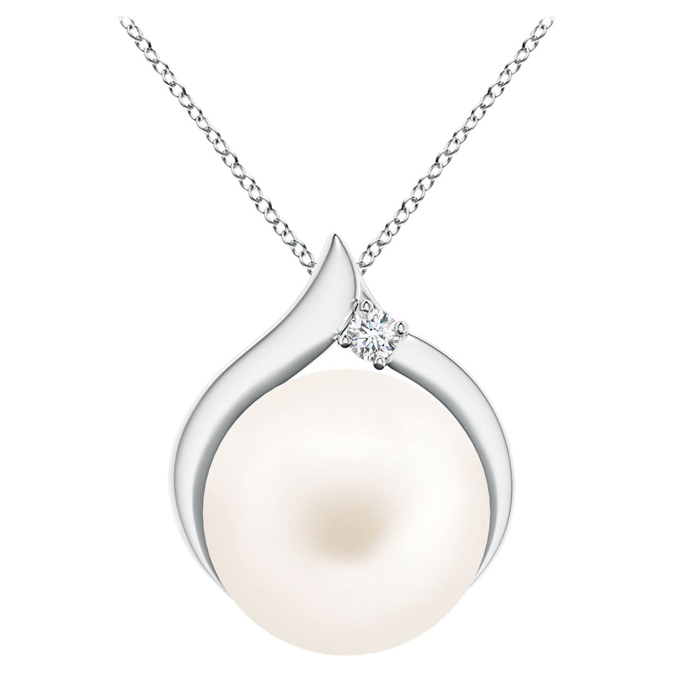 Ciondolo solitario con perla d'acqua dolce coltivata e diamante in oro bianco 14K