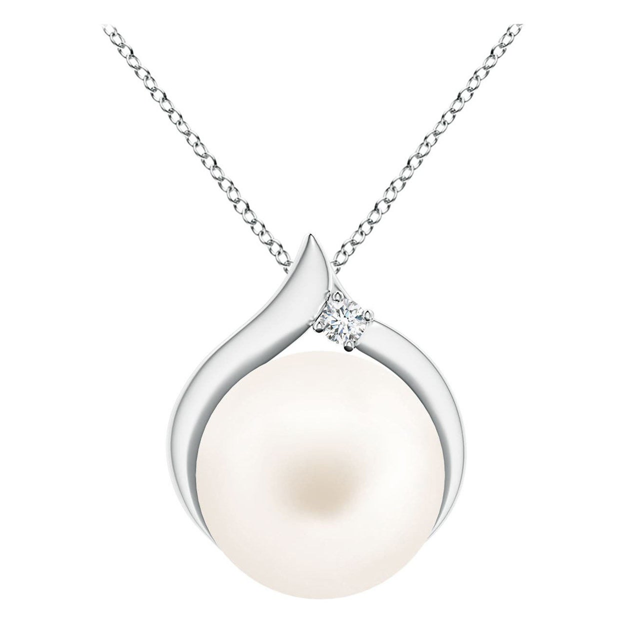 Ciondolo solitario con perla d'acqua dolce coltivata e diamante in oro bianco 14K