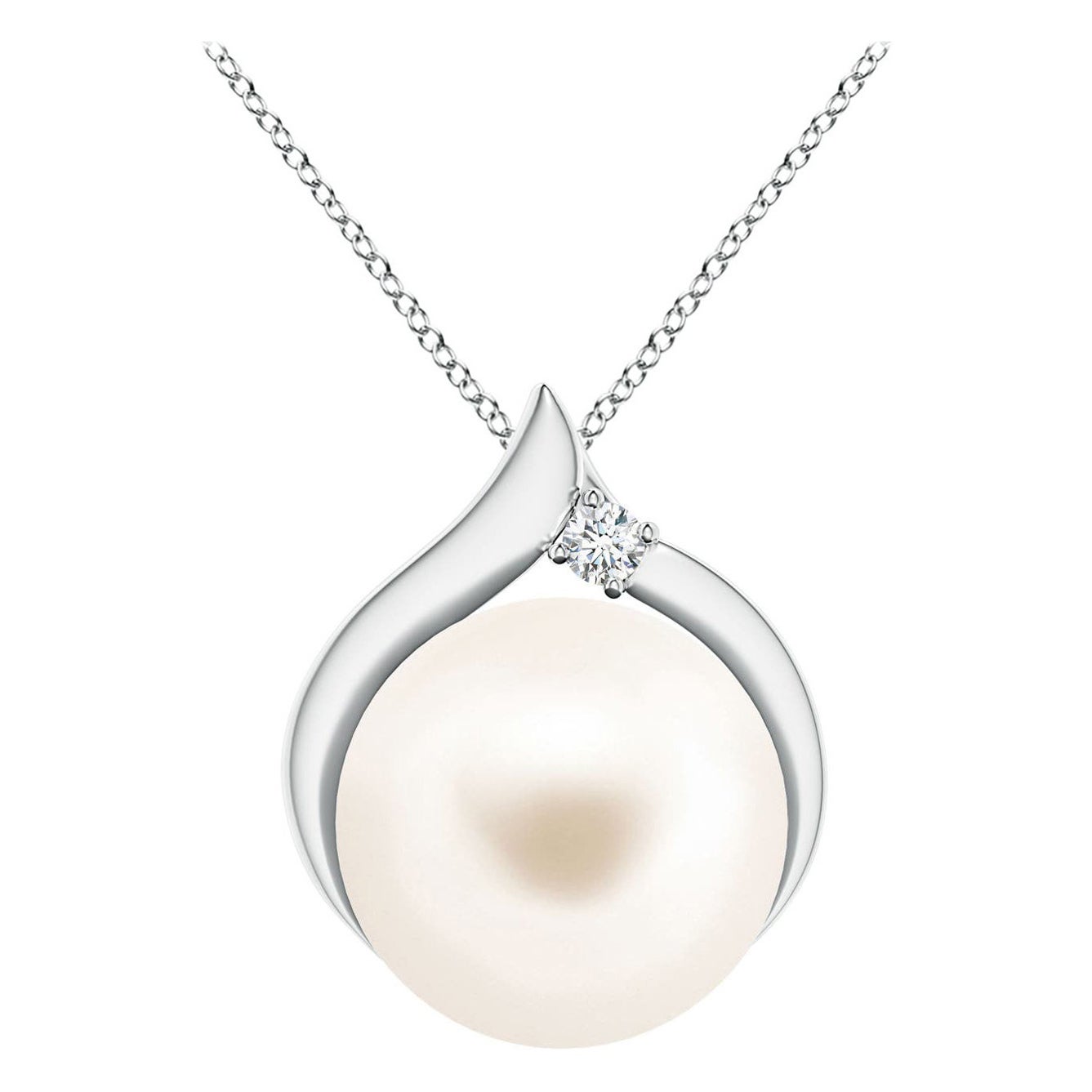 Ciondolo solitario con perla d'acqua dolce coltivata e diamante in oro bianco 14K