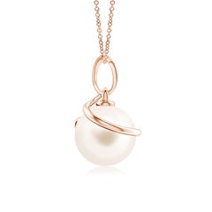 Angara Freshwater Cultured Pearl Spiral Pendant with Diamonds in 14K Solid Gold