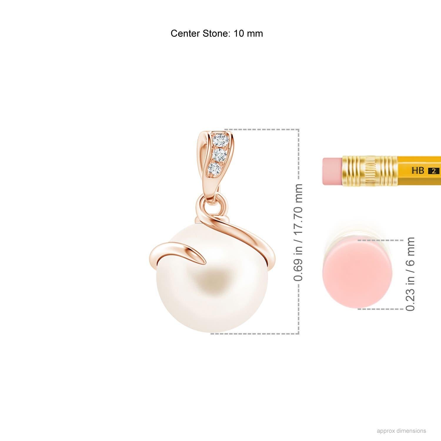 Moderne Pendentif spirale en or rose 14 carats avec perles de culture d'eau douce et diamants en vente