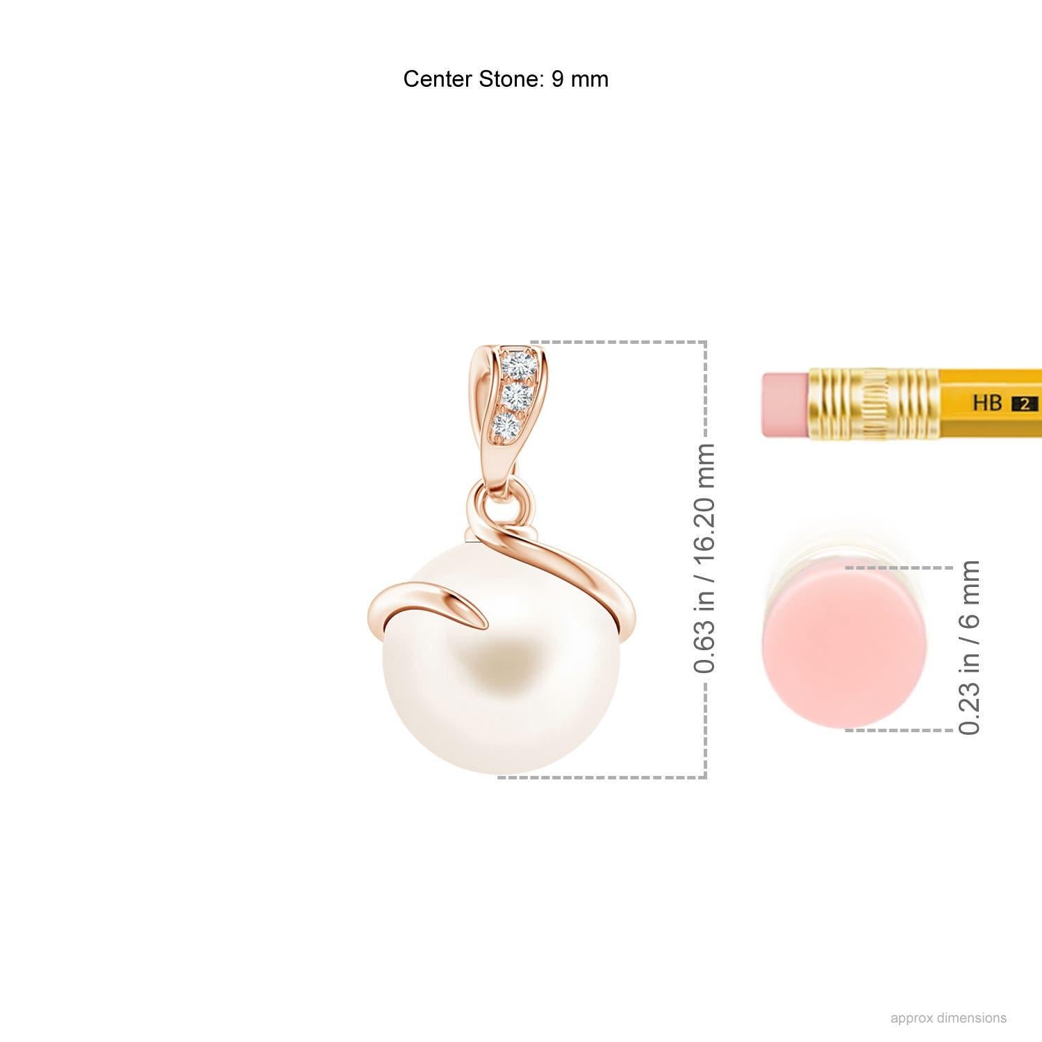 Modern Freshwater Cultured Pearl Spiral Pendant with Diamonds in 14K Rose Gold For Sale