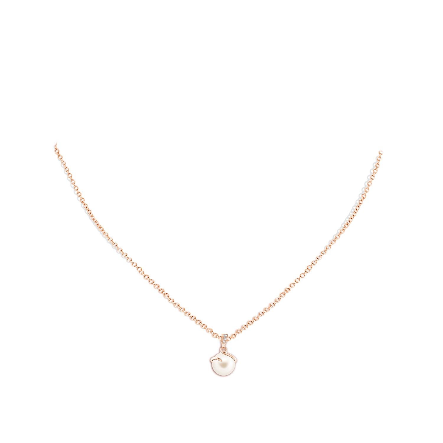 Cabochon Ciondolo a spirale con perle coltivate d'acqua dolce e diamanti in oro rosa 14K in vendita