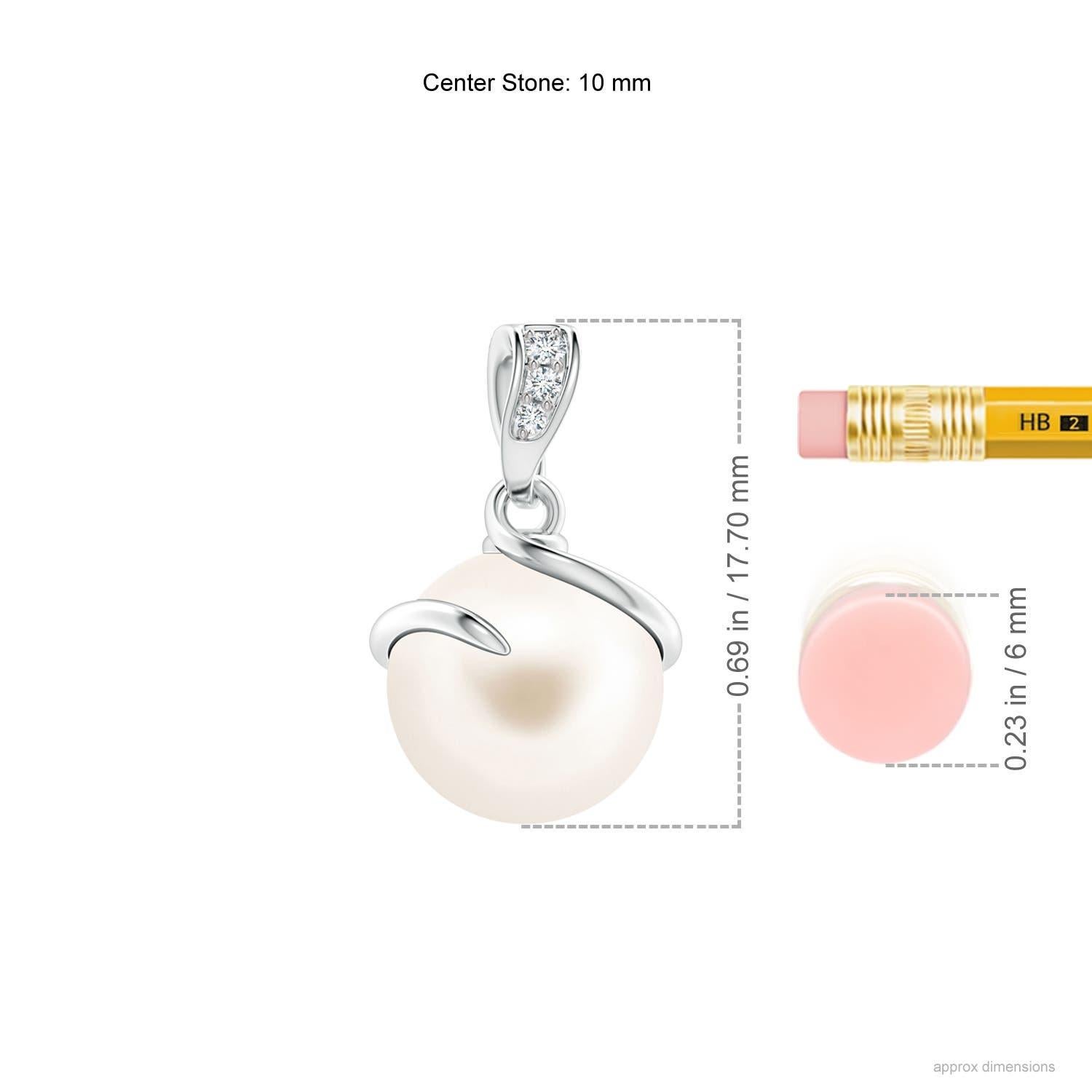 Modern Freshwater Cultured Pearl Spiral Pendant with Diamonds in 14K White Gold For Sale