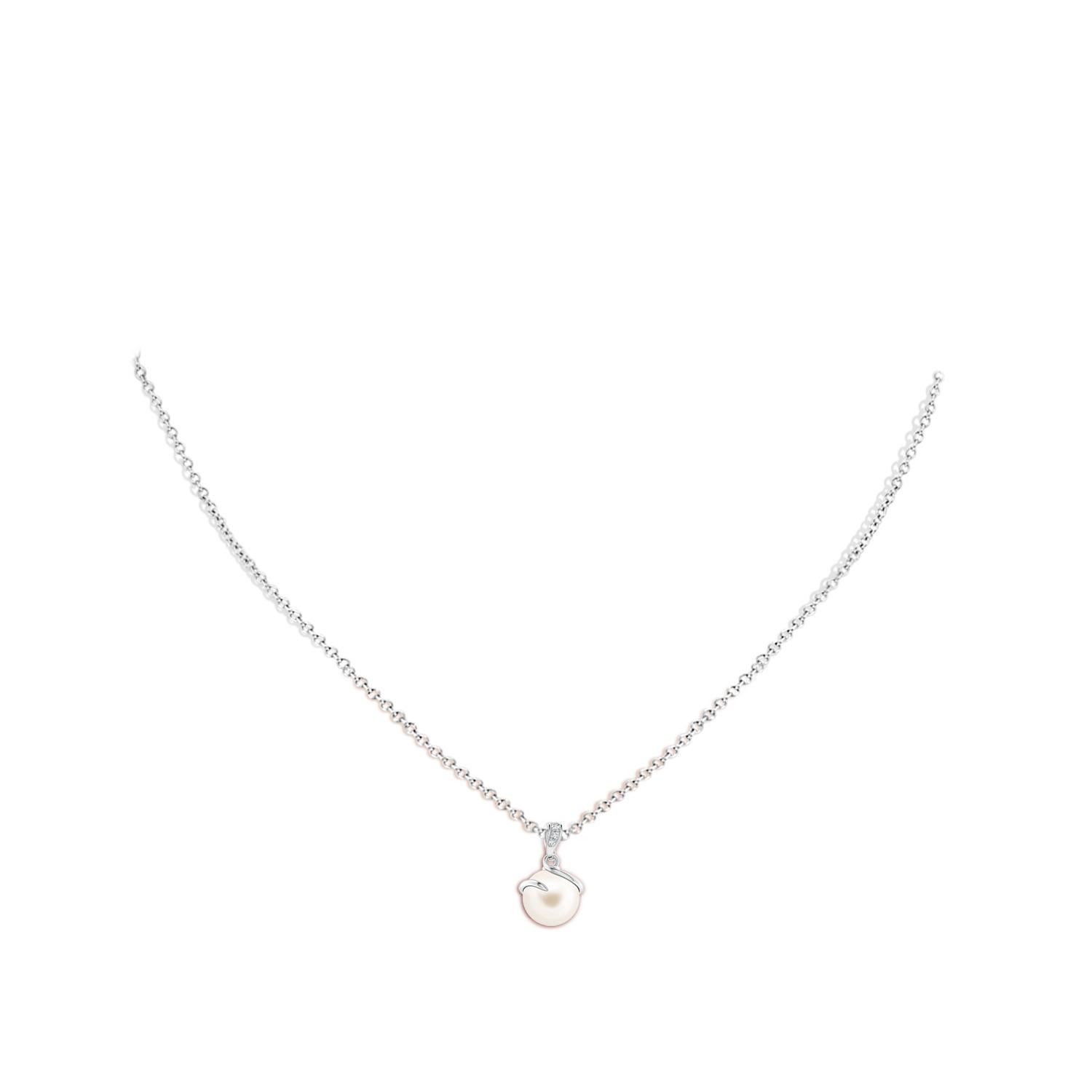 Cabochon Freshwater Cultured Pearl Spiral Pendant with Diamonds in 14K White Gold For Sale