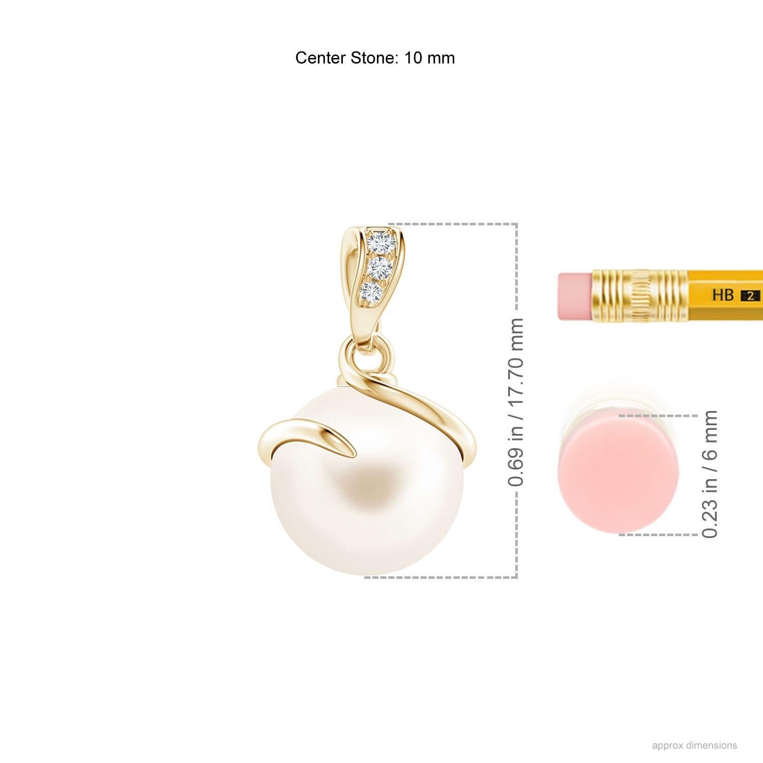 Modern Freshwater Cultured Pearl Spiral Pendant with Diamonds in 14K Yellow Gold For Sale