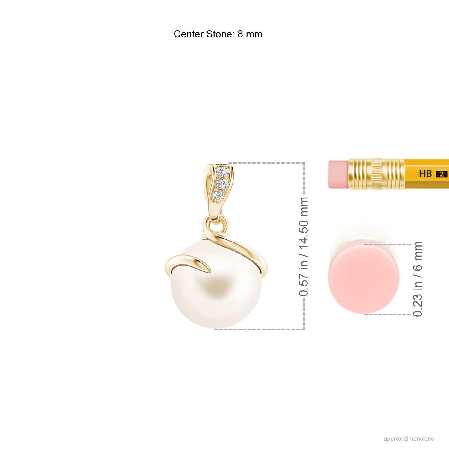 Modern Freshwater Cultured Pearl Spiral Pendant with Diamonds in 14K Yellow Gold For Sale