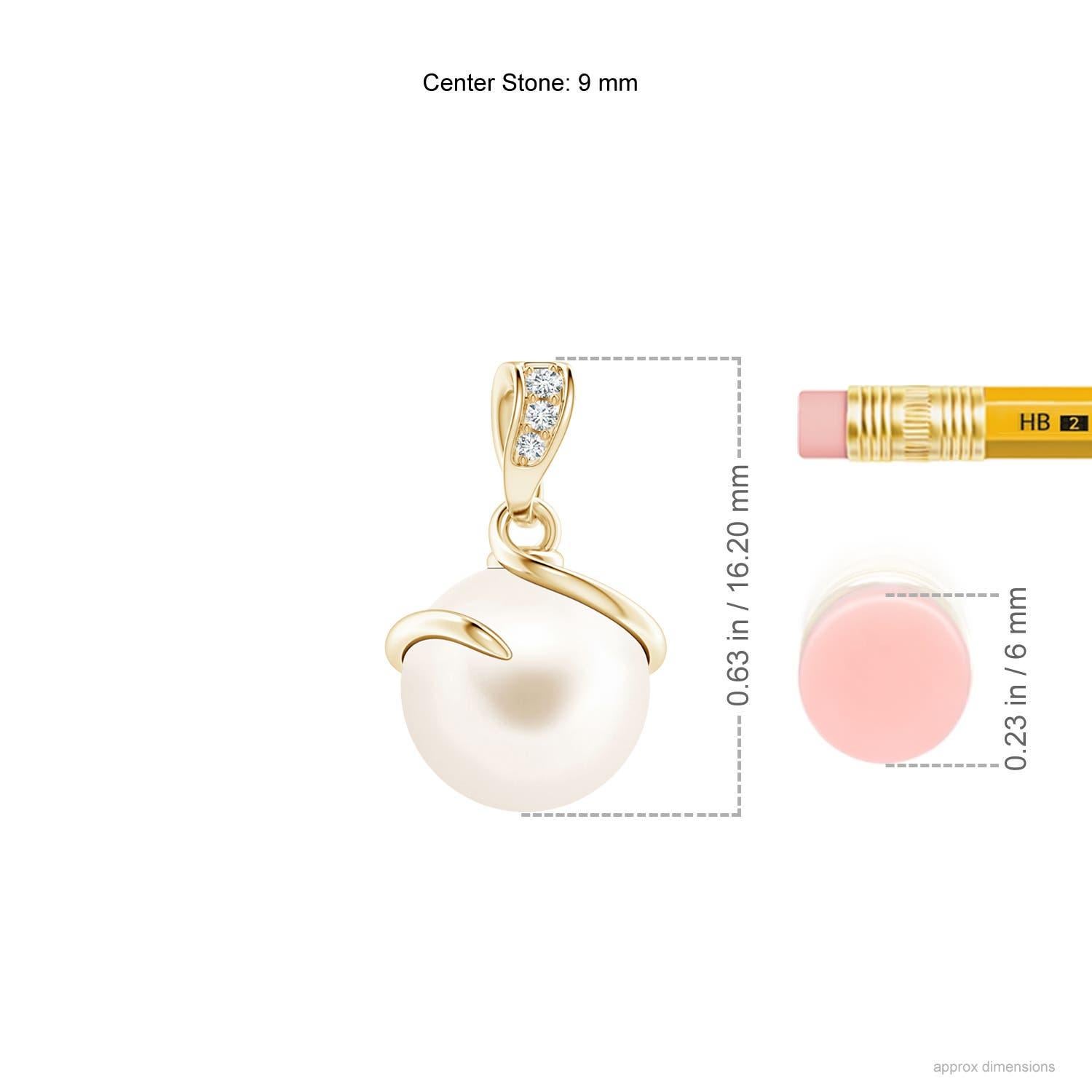 Modern Freshwater Cultured Pearl Spiral Pendant with Diamonds in 14K Yellow Gold For Sale