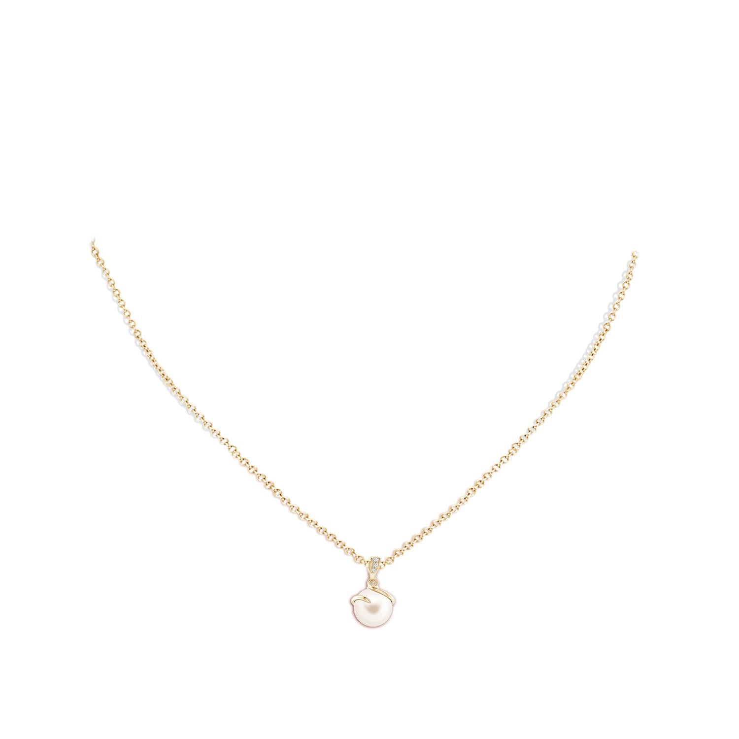 Cabochon Freshwater Cultured Pearl Spiral Pendant with Diamonds in 14K Yellow Gold For Sale