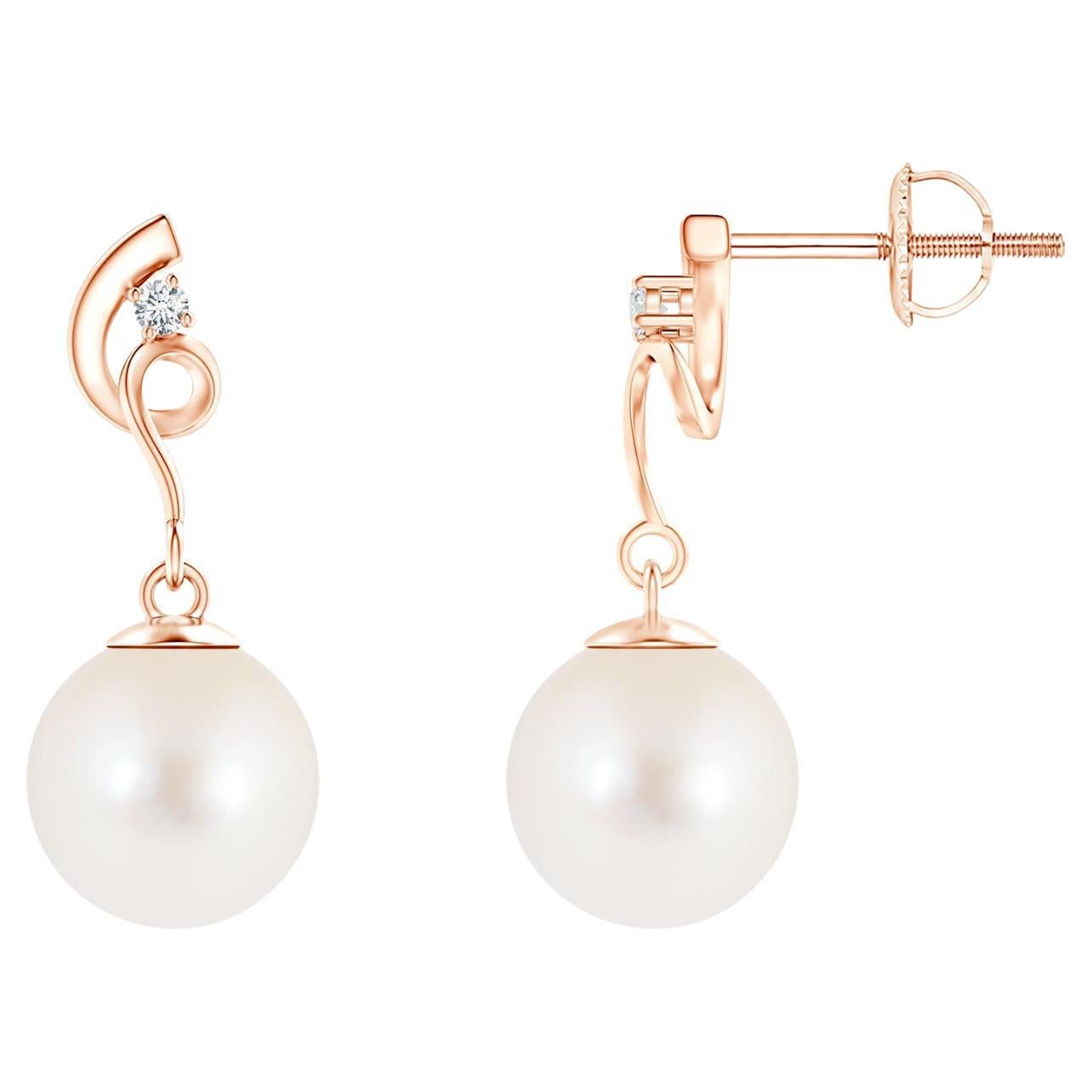 Boucles d'oreilles torsadées en perles de culture d'eau douce avec diamant en or rose 14K
