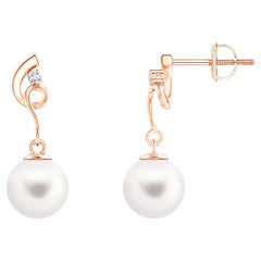 Freshwater Cultured Pearl Twist Earrings with Diamond in 14K Rose Gold