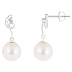 Freshwater Cultured Pearl Twist Earrings with Diamond in 14K White Gold