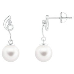 Freshwater Cultured Pearl Twist Earrings with Diamond in 14K White Gold