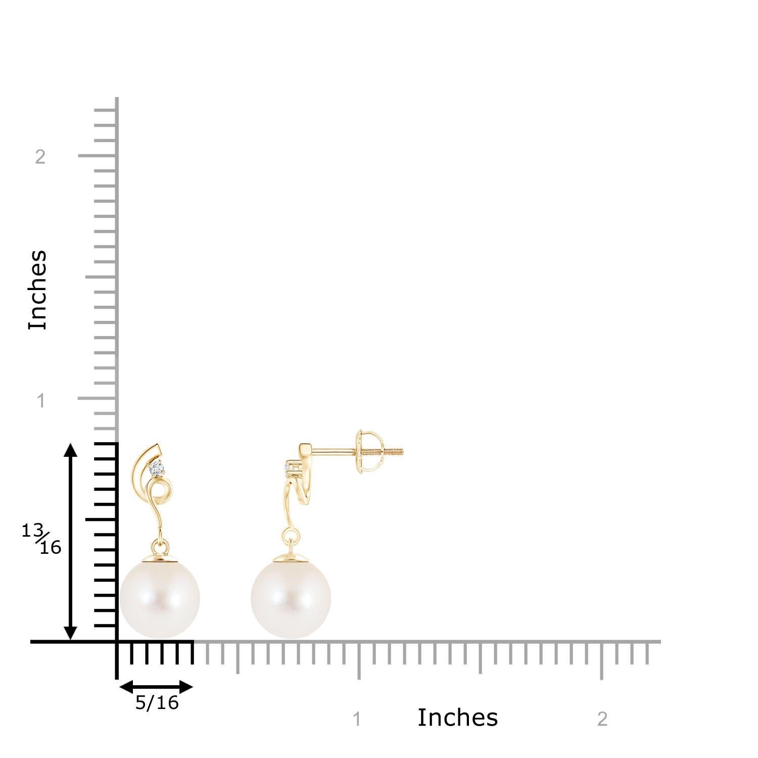 Round Freshwater cultured pearls dangle from the distinctly crafted twisted tops in 14K yellow gold. These pearl earrings exude an unconventional look with the twisted pattern teamed with the elegant pearls. Adorned with a dazzling diamond on each
