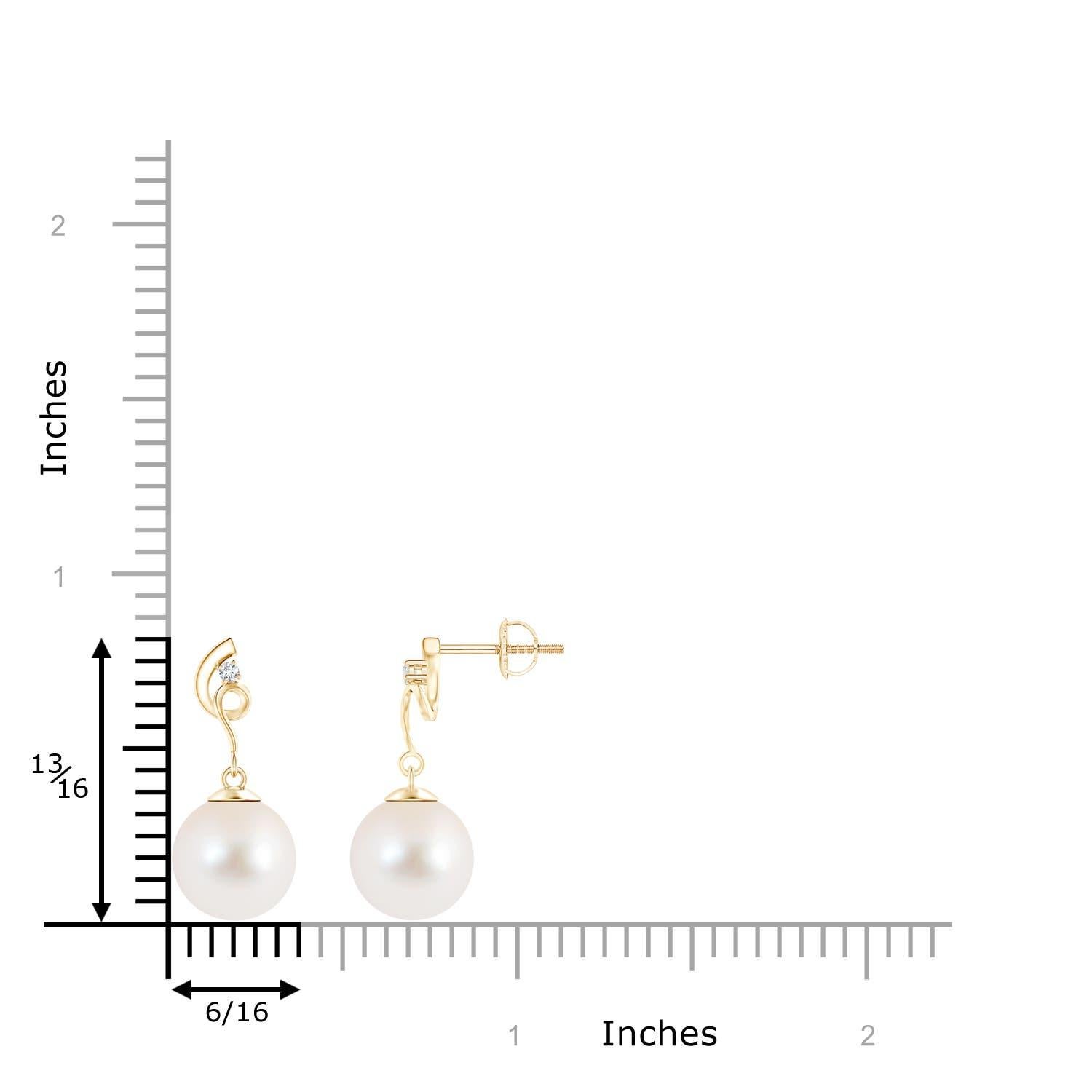 Round Freshwater cultured pearls dangle from the distinctly crafted twisted tops in 14K yellow gold. These pearl earrings exude an unconventional look with the twisted pattern teamed with the elegant pearls. Adorned with a dazzling diamond on each
