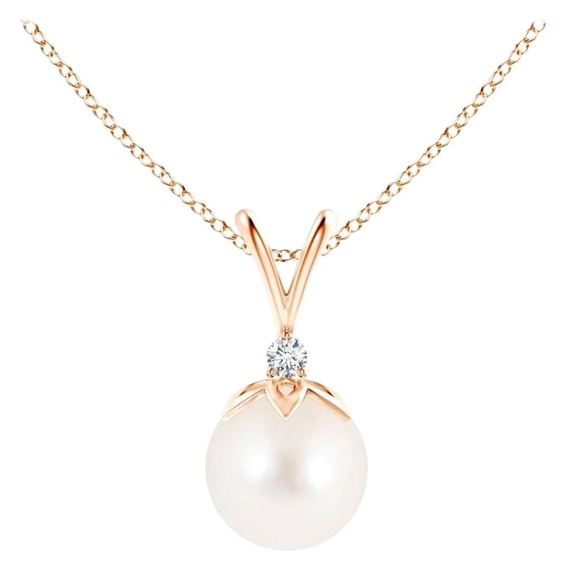 Süßwasser-Zuchtperlen-Anhänger mit V-Bale-Anhänger mit Diamant in 14K Roségold