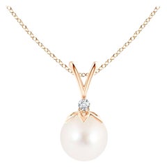 Süßwasser-Zuchtperlen-Anhänger mit V-Bale-Anhänger mit Diamant in 14K Roségold
