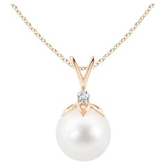 Süßwasser-Zuchtperlen-Anhänger mit V-Bale-Anhänger mit Diamant in 14K Roségold