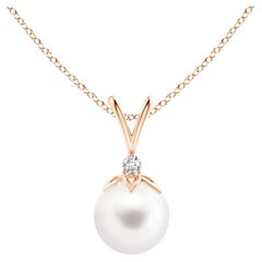 Freshwater Cultured Pearl V-Bale Pendant with Diamond in 14K Rose Gold