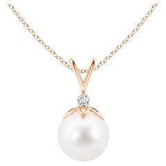 Süßwasser-Zuchtperlen-Anhänger mit V-Bale-Anhänger mit Diamant in 14K Roségold