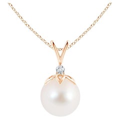 Freshwater Cultured Pearl V-Bale Pendant with Diamond in 14K Rose Gold