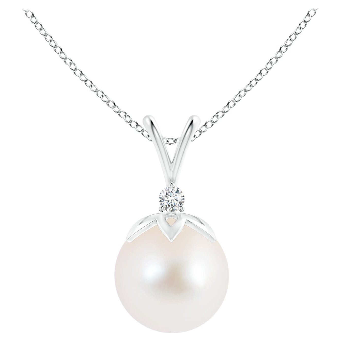 Ciondolo a forma di balla di perle coltivate d'acqua dolce con diamante in oro bianco 14 carati