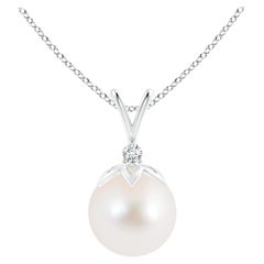 Freshwater Cultured Pearl V-Bale Pendant with Diamond in 14K White Gold
