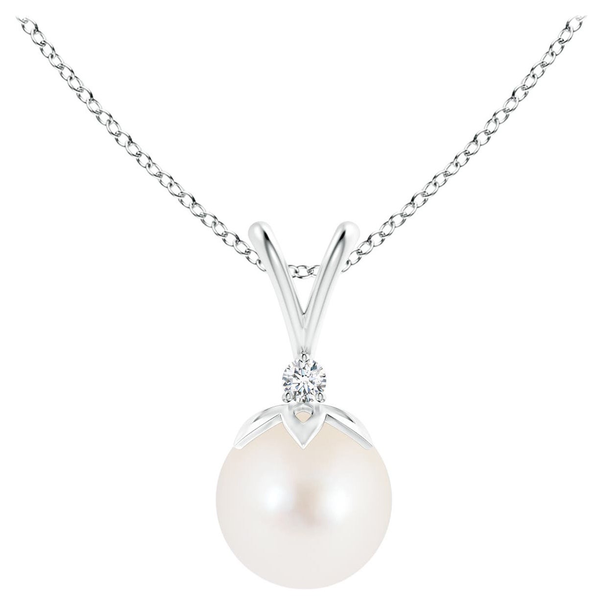 Ciondolo a forma di balla di perle coltivate d'acqua dolce con diamante in oro bianco 14 carati