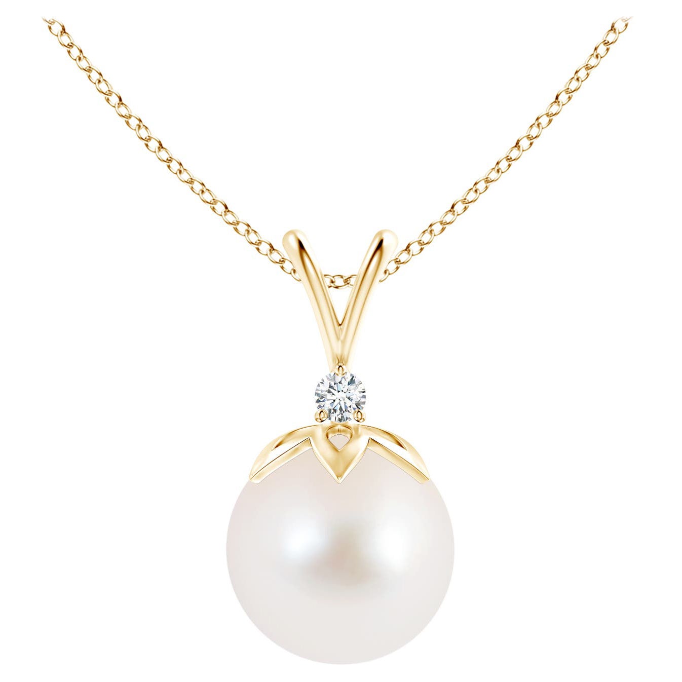 Süßwasser-Zuchtperlen-Anhänger mit V-Bale-Anhänger mit Diamant in 14K Gelbgold im Angebot