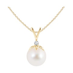 Süßwasser-Zuchtperlen-Anhänger mit V-Bale-Anhänger mit Diamant in 14K Gelbgold