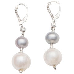 Freshwater Grey and White Pearl Dangle Earrings