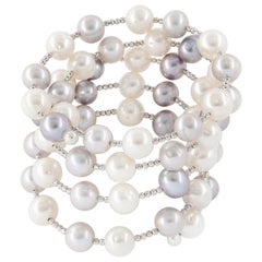 Freshwater Grey and White Pearl Spiral Bracelet in White Gold