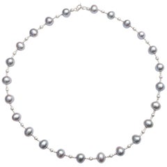Freshwater Grey Pearl Necklace with Diamond Cut Beads