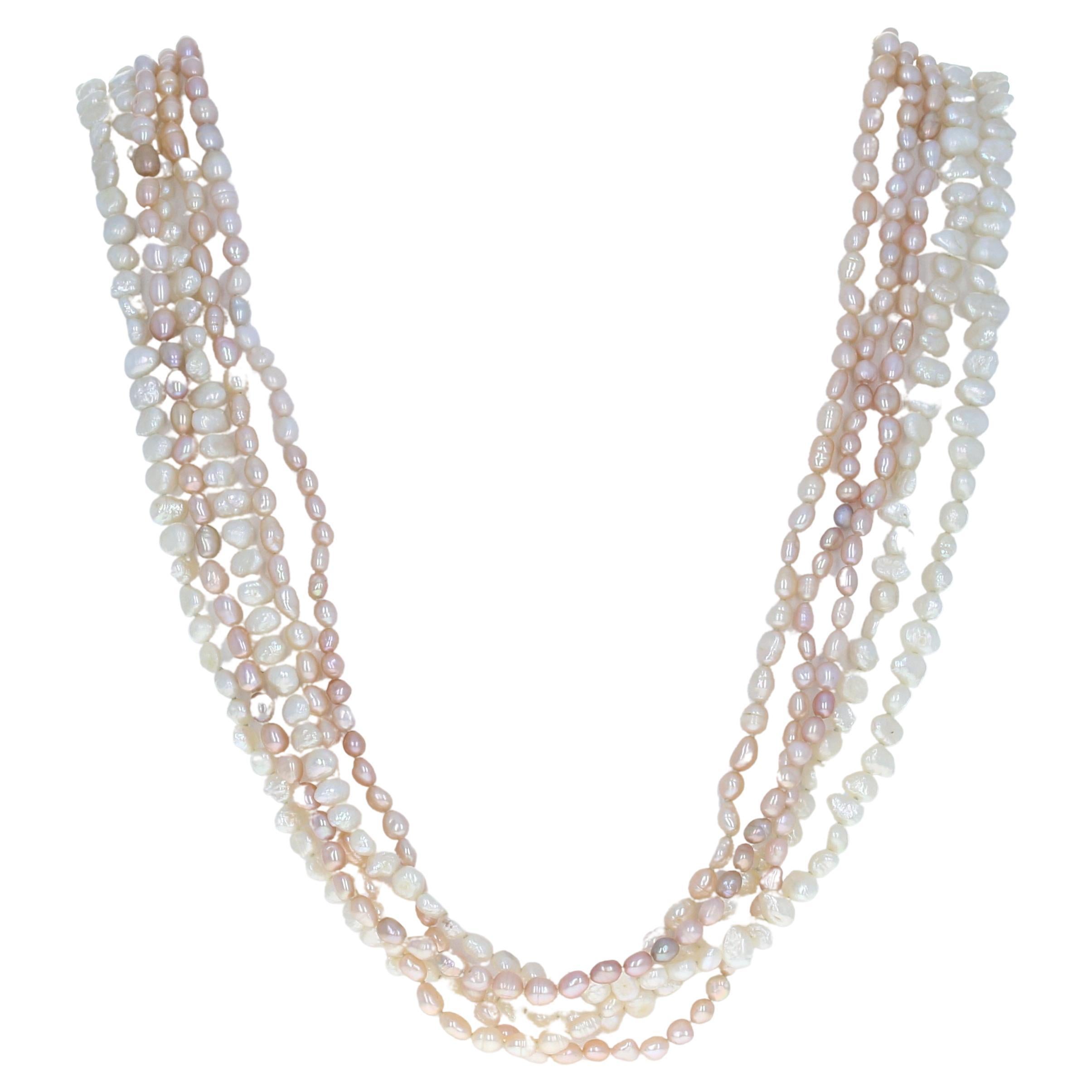 Freshwater Keshi Pearl Necklace, 14k Yellow Gold Knotted Five-Strand