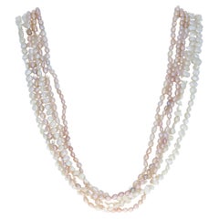 Retro Freshwater Keshi Pearl Necklace, 14k Yellow Gold Knotted Five-Strand