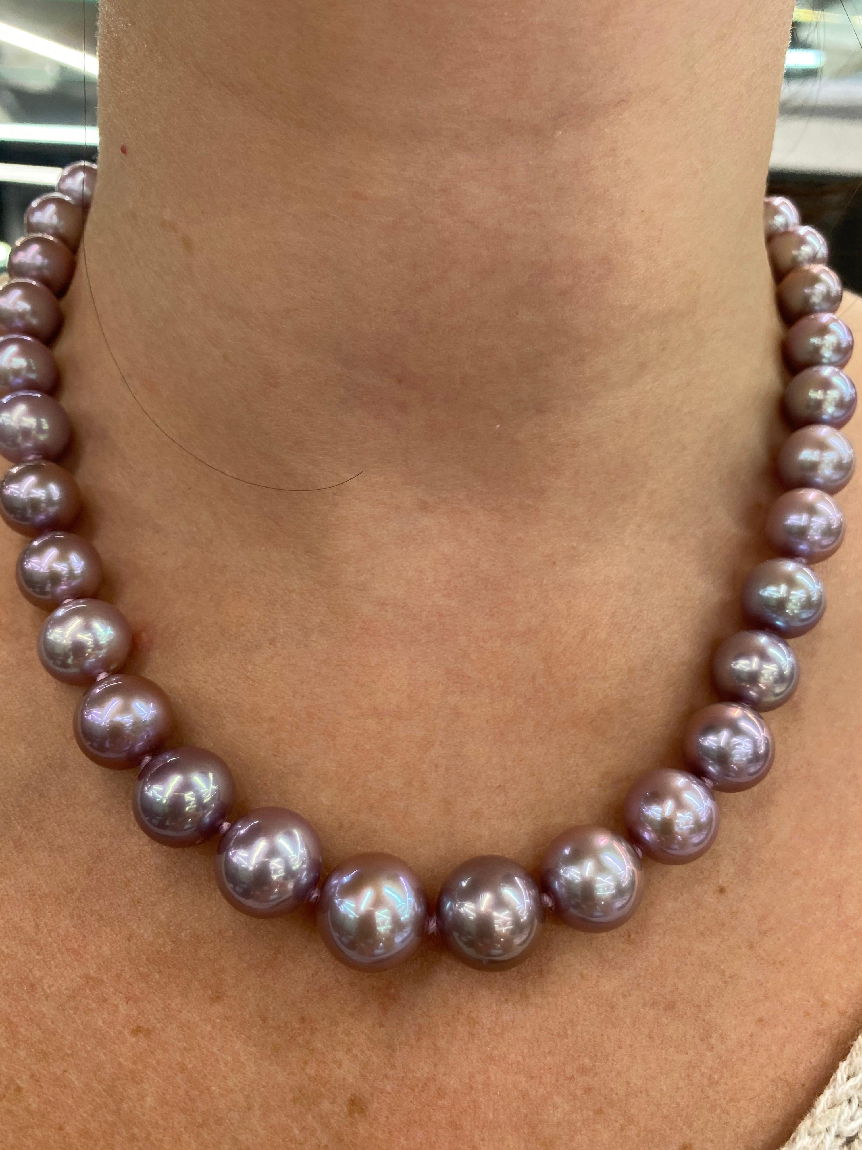 Süßwasser-Lavendel-Perlenstrang-Halskette 14 Karat Weißgold 6