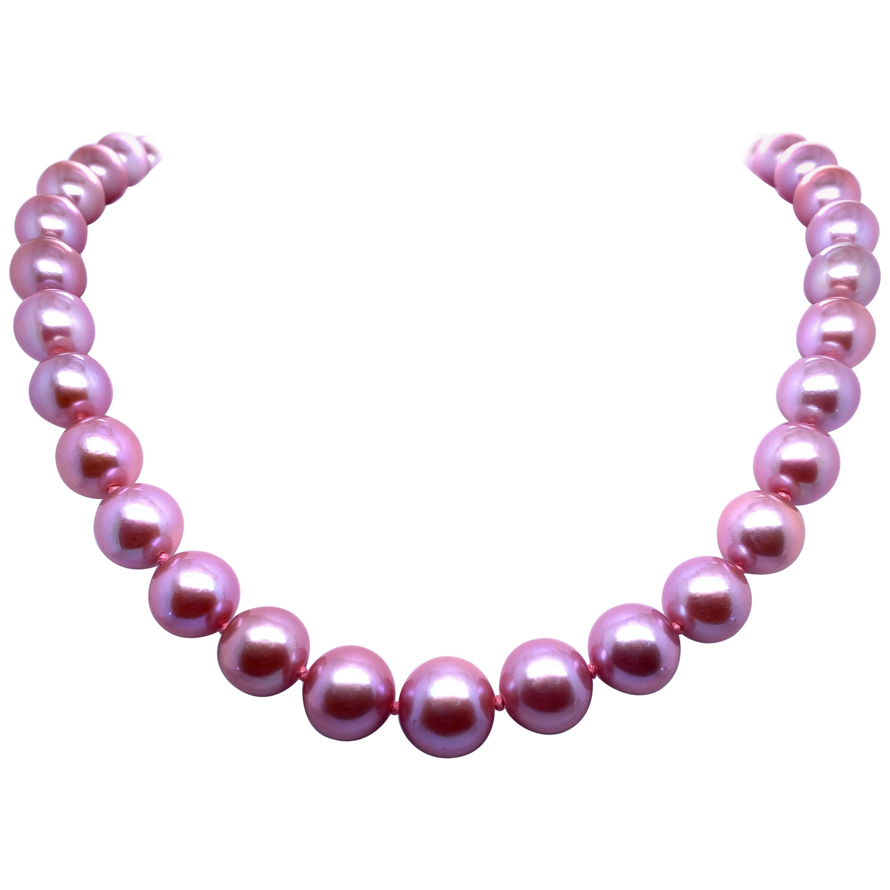 Freshwater Lavender Stand Pearl Necklace 14 Karat White Gold For Sale