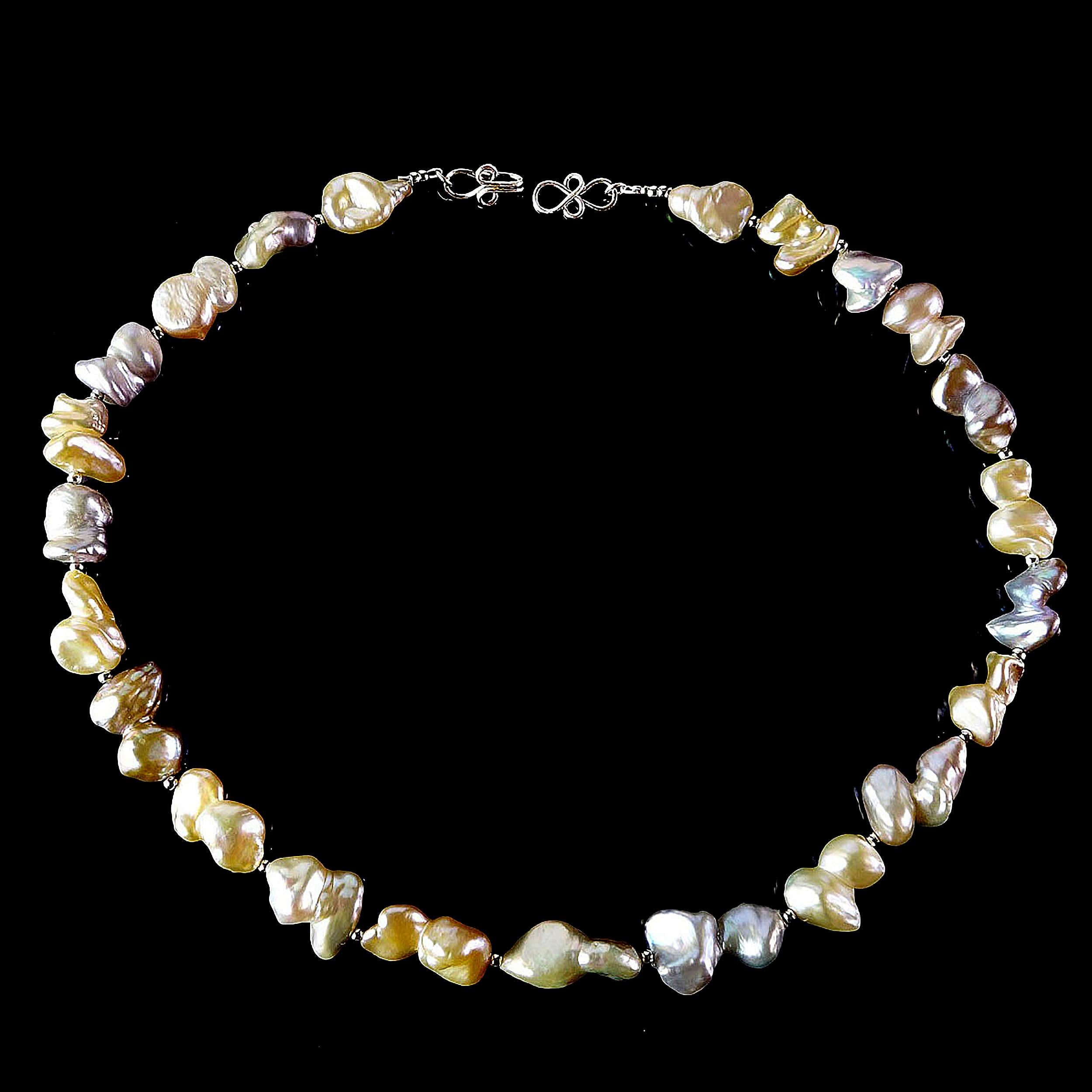AJD Freshwater, Multi Tone, Baroque Pearl Necklace  June Birthstone In New Condition In Raleigh, NC