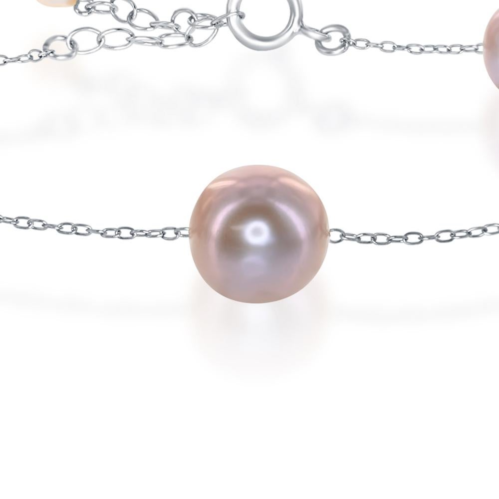Contemporary Freshwater Natural Color Pink Pearl and Sterling Silver Adjustable Bracelet For Sale