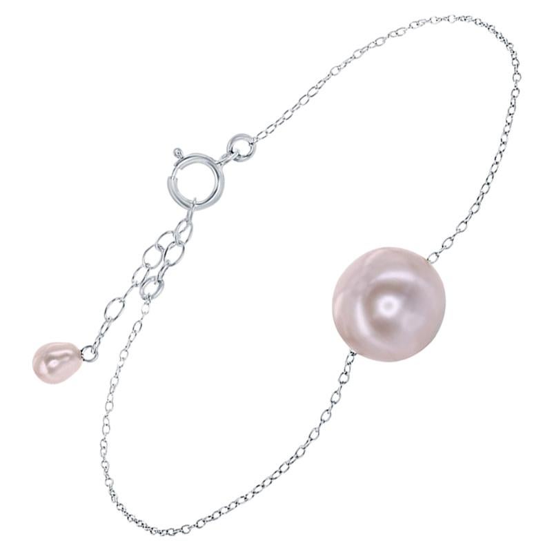 Freshwater Natural Color Pink Pearl and Sterling Silver Adjustable Bracelet For Sale