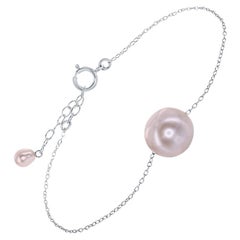 Freshwater Natural Color Pink Pearl and Sterling Silver Adjustable Bracelet