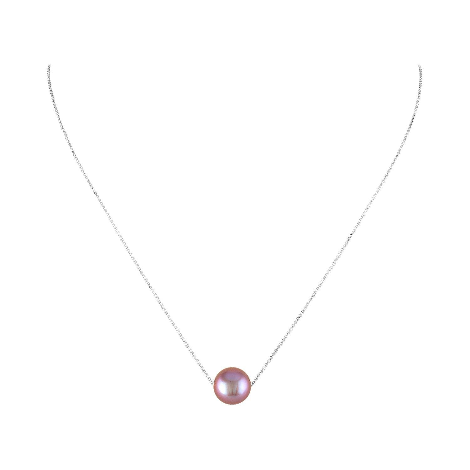 Freshwater NaturalColor Pink Pearl Pendant Necklace on 14K WG Adjustable Chain For Sale at 1stDibs