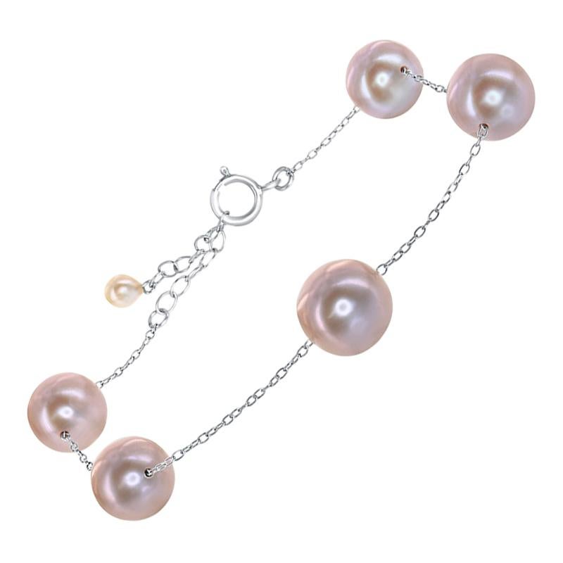 Freshwater Natural Pink Pearl and Sterling Silver Adjustable Tin-Cup Bracelet For Sale